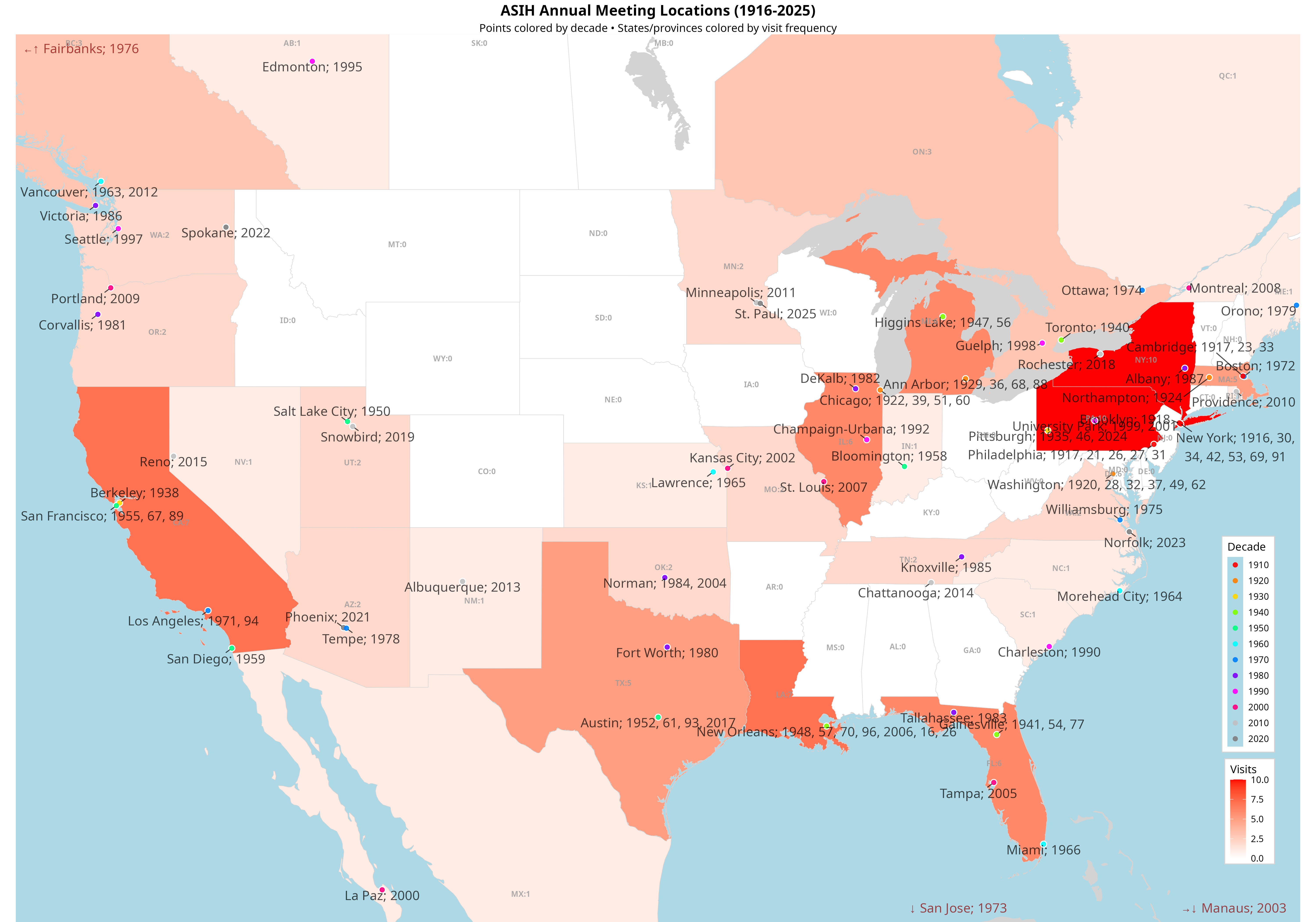 ASIH Conference Locations Map