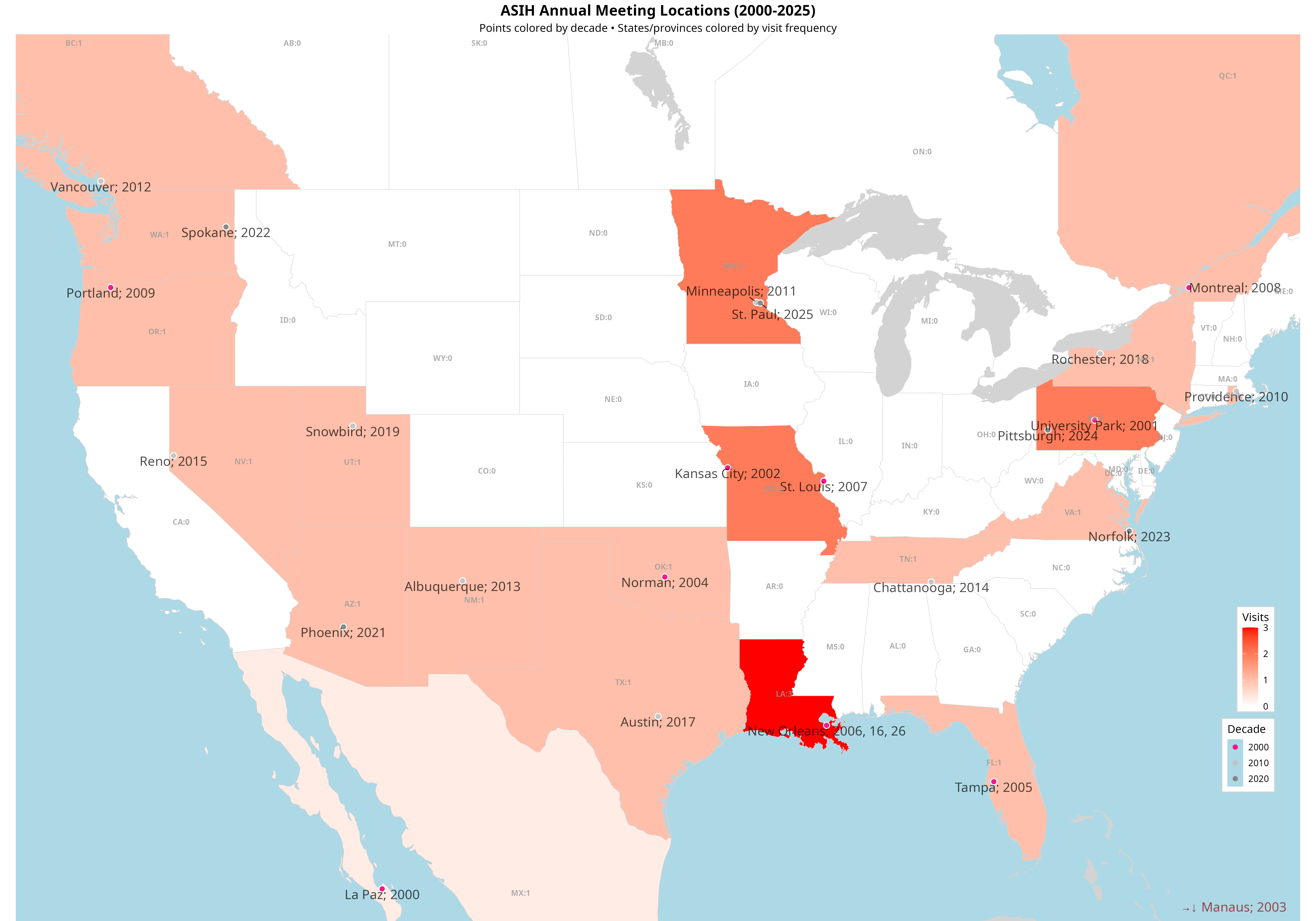 ASIH Conference Locations Map 2000+